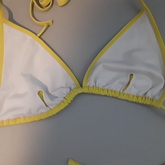 Itty Bitty Yellow String Slider Tied Off Triangle Bikini Top - Picture 8 of 10